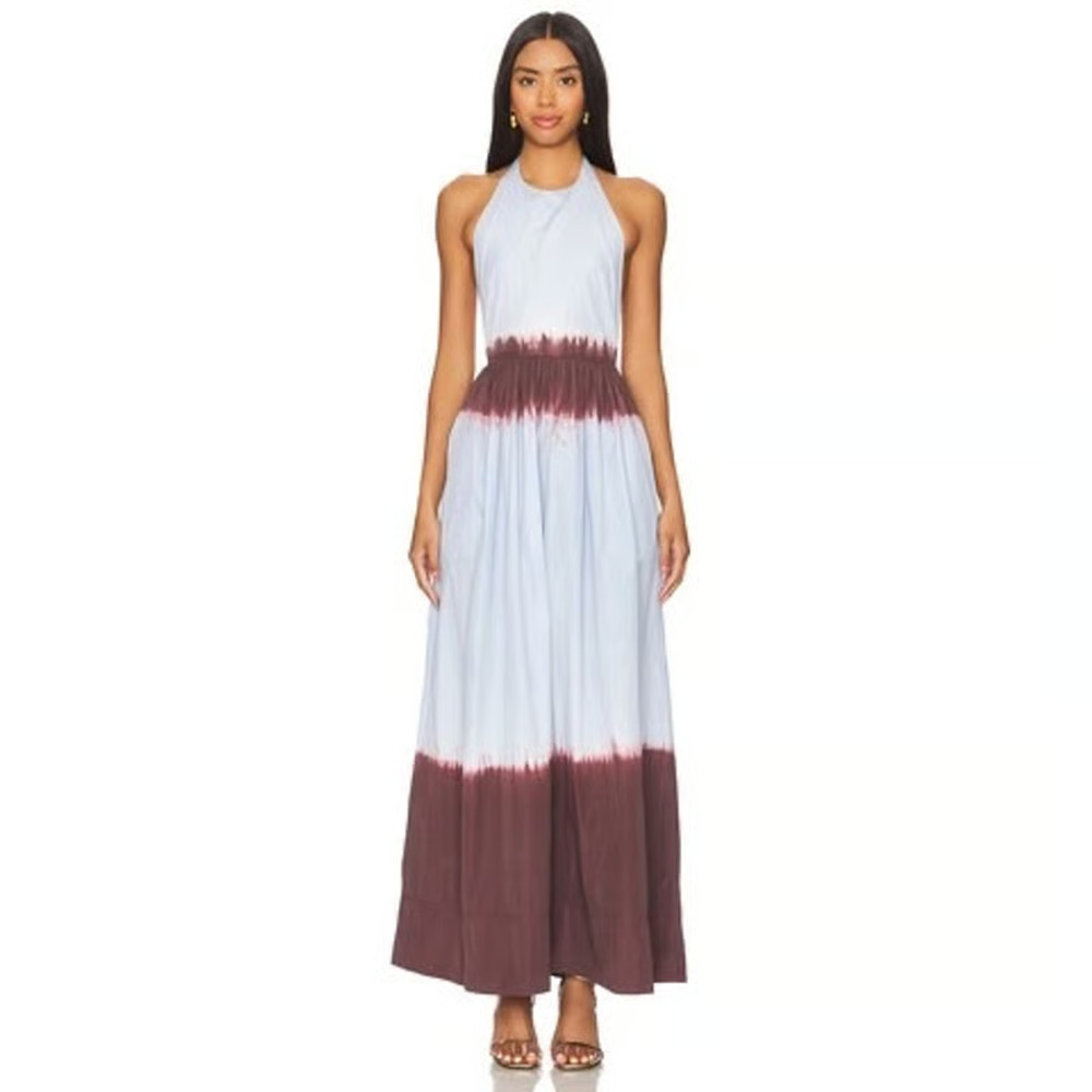 A.L.C. Blair Dip Dye Sky Blue & Brown Halter Neck Fudge Maxi Dress‎ Size 12 FLAW
